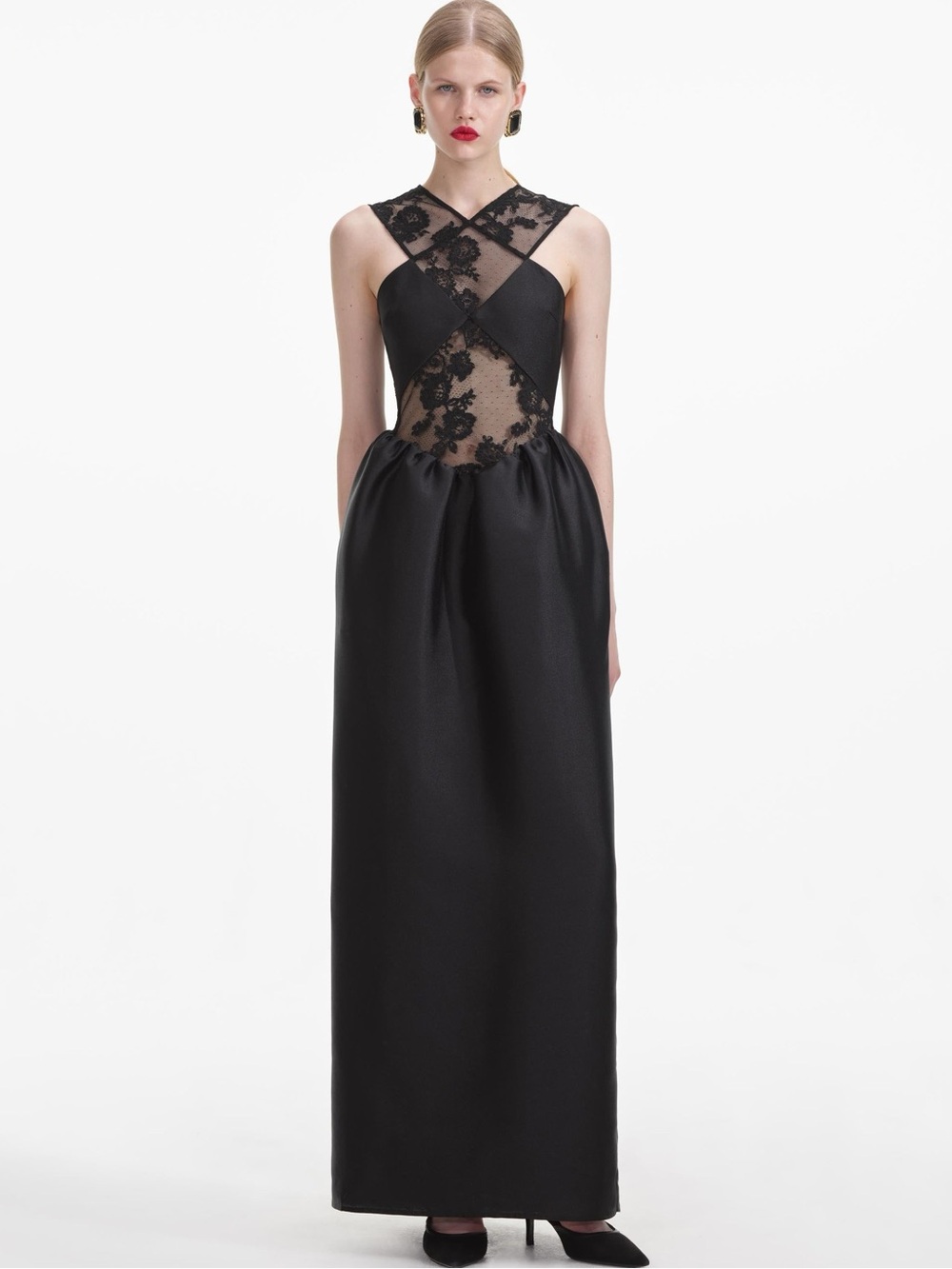 NWOT Self-Portrait Floral lace-trimmed taffeta maxi dress - Picture 1 of 7